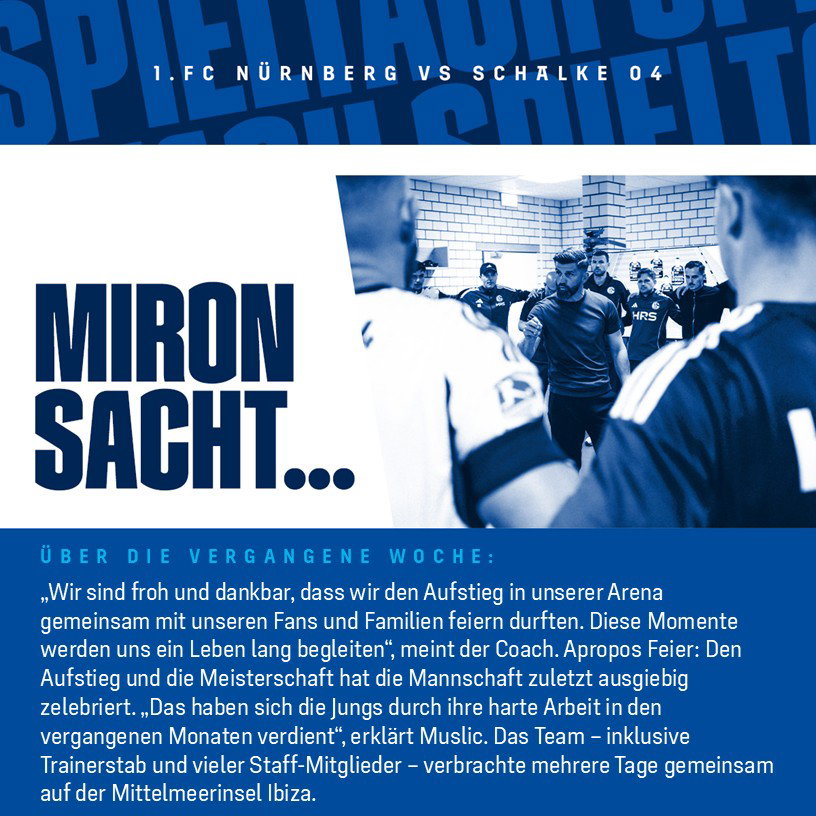 Miron Sacht über die vergangene Woche: Wir sind froh und dankbar, dass wir den Aufstieg in unserer Arena gemeinsam mit unseren Fans und Familien feiern durften. Diese Momente werden uns ein Leben lang begleiten“, meint der Coach.Apropos Feier: Den Aufstieg und die Meisterschaft hat die Mannschaft zuletzt ausgiebig zelebriert. „Das haben sich die Jungs durch ihre harte Arbeit in den vergangenen Monaten verdient“, erklärt Muslic. Das Team – inklusive Trainerstab und vieler Staff-Mitglieder – verbrachte mehrere Tage gemeinsam auf der Mittelmeerinsel Ibiza. 