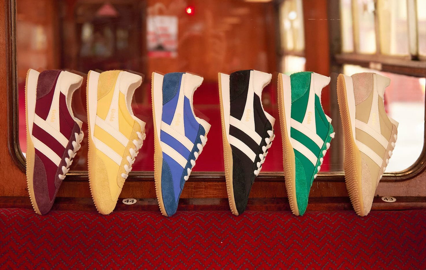 A row of multi-coloured Gola Sprinter sneakers