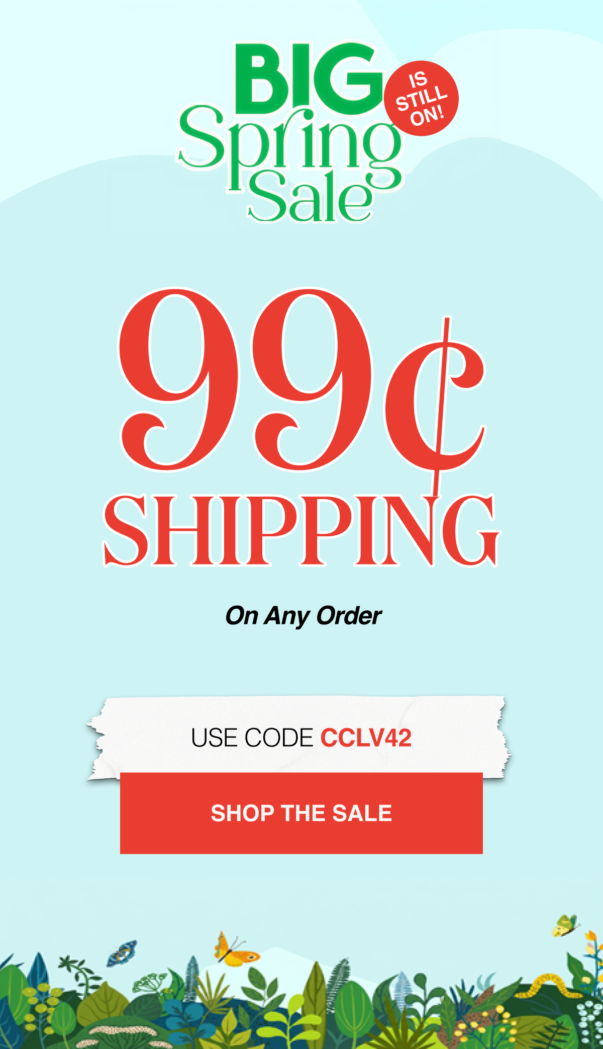The Big Spring Sale Is Still On! 99¢ Shipping on Any Order Use code CCLV42
