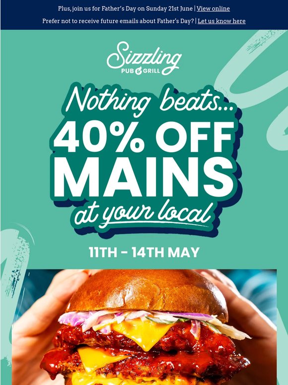 —, 40% off your favourites at Sizzling! 🍽