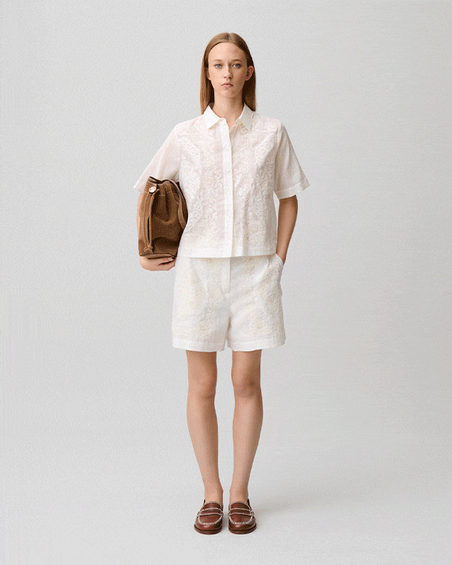 Short brodé coton ramie