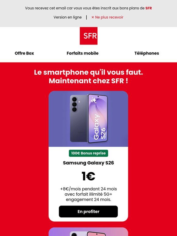 Le Samsung Galaxy S26 à 1€ chez SFR
