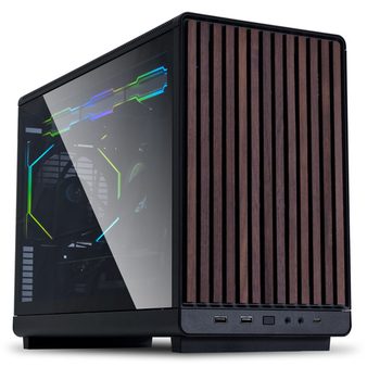 Lian Li DAN Cases A3-mATX Wood Edition PC-Gehäuse, Tempered Glass, Micro-ATX - Walnuss, schwarz
