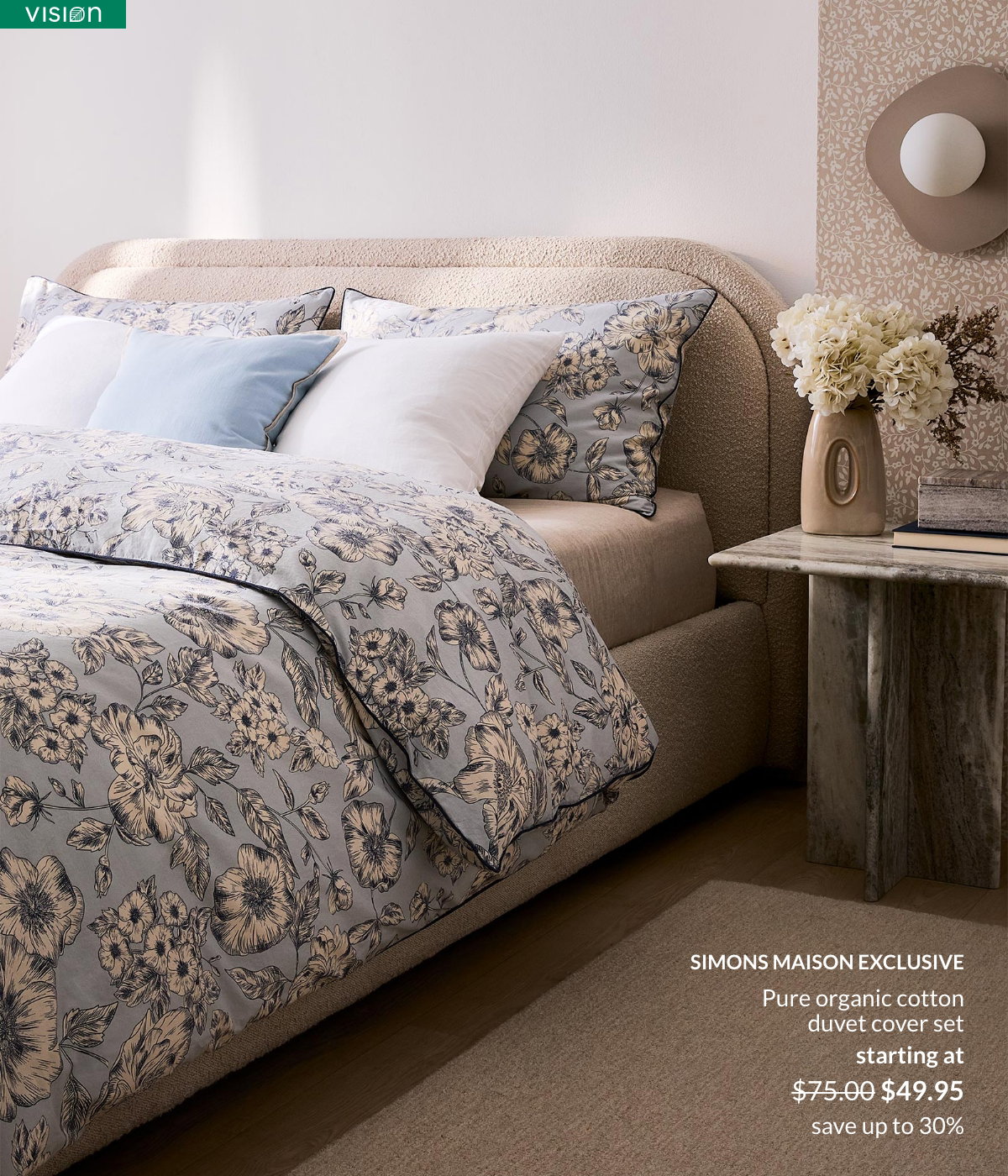 A soothing bedroom decor featuring the Poppy field duvet cover