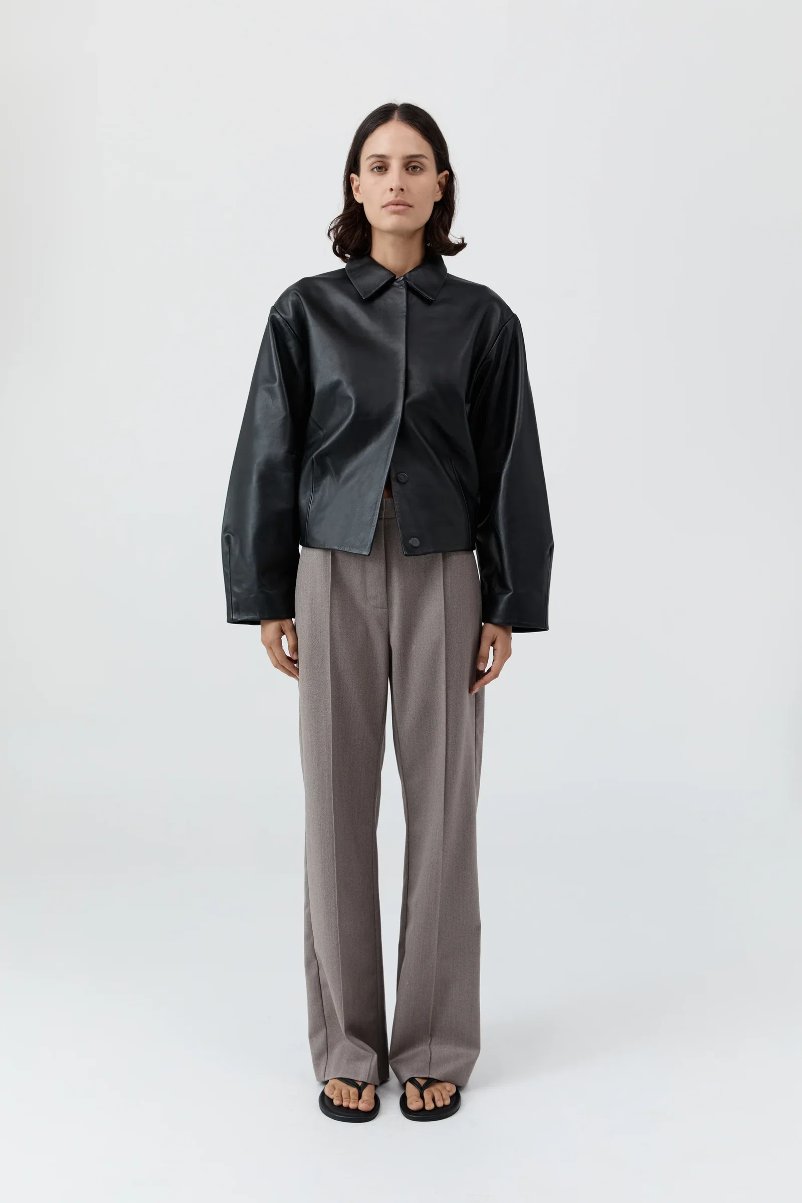 Image of Cocoon Leather Jacket - Black