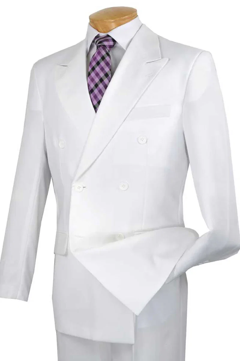 Mens Classic Double Breasted Poplin Suit in White