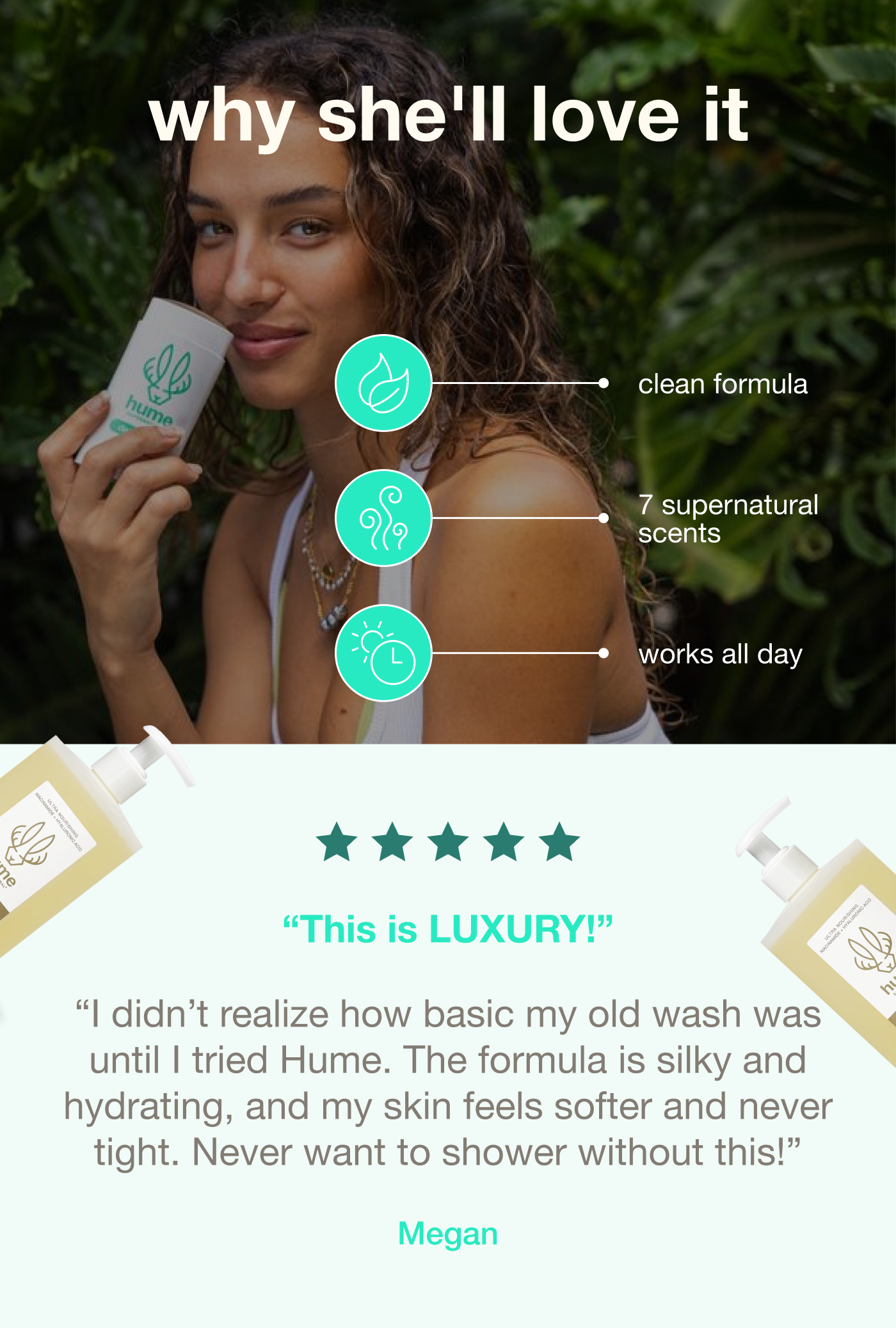 why she'll love it | clean formula, 7 supernatural ingredients, works all day