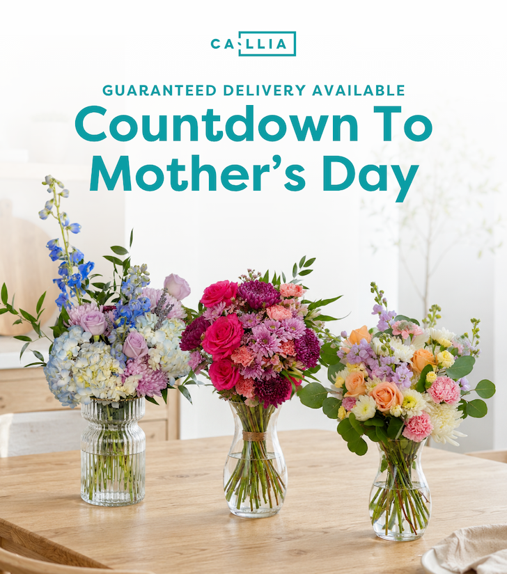 Three Callia's Mother's Day bouquets in vases