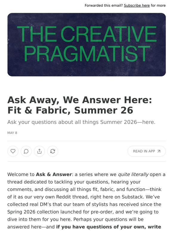 Ask Away, We Answer Here: Fit & Fabric, Summer 26