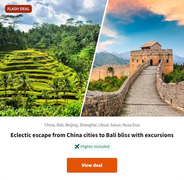 Eclectic escape from China cities to Bali bliss with excursions