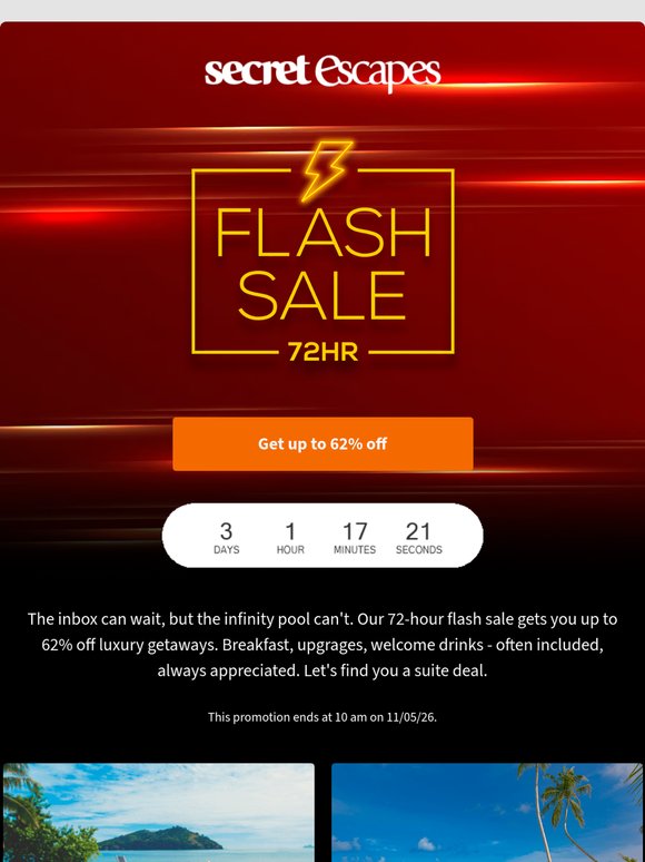 72-Hr Flash sale: pack your bags