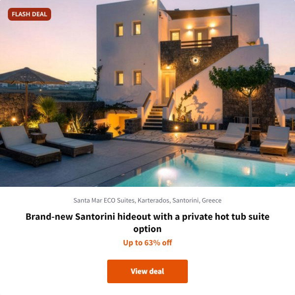 Brand-new Santorini hideout with a private hot tub suite option