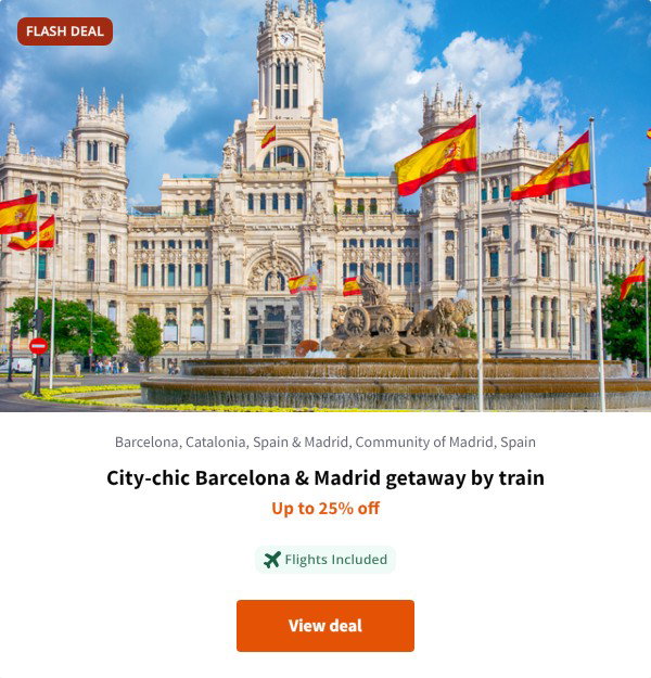 City-chic Barcelona & Madrid getaway by train