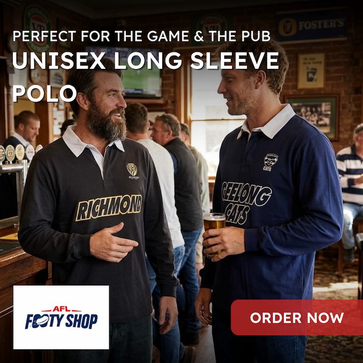 Two men in a pub wearing AFL Unisex Long Sleeve Polos