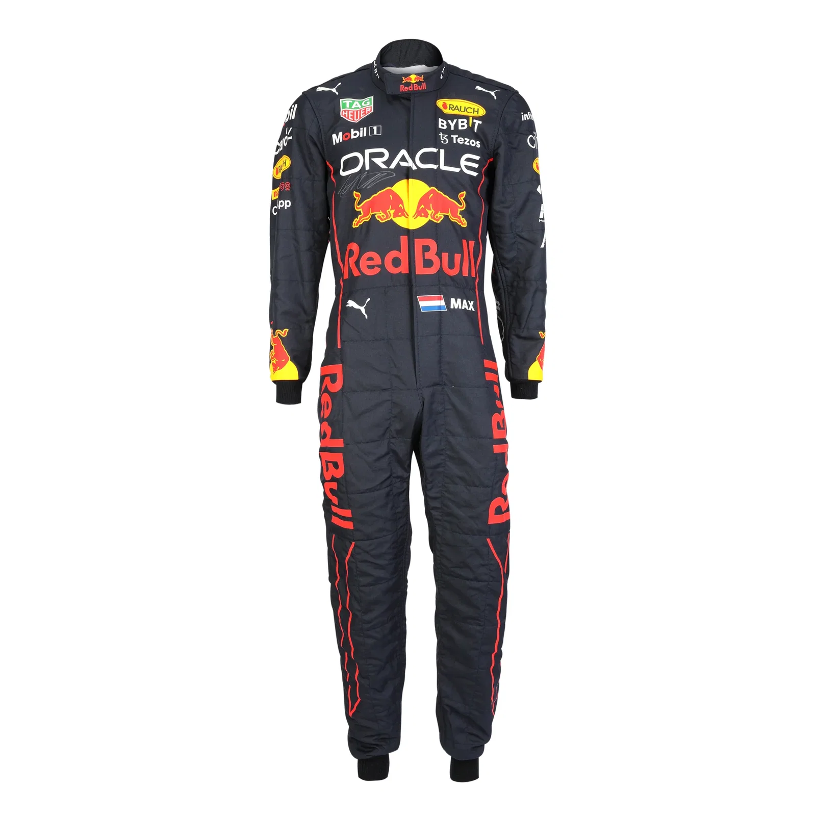 Image of LOT 020 - Max Verstappen 2022 Oracle Red Bull Racing Race Suit – Signed Replica