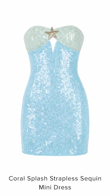 Coral Splash Strapless Sequin Mini Dress
