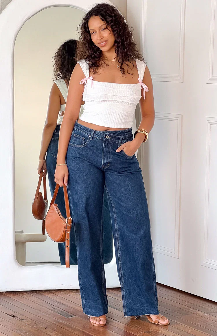 Image of Kansis Dark Blue Uneven Waist Jeans