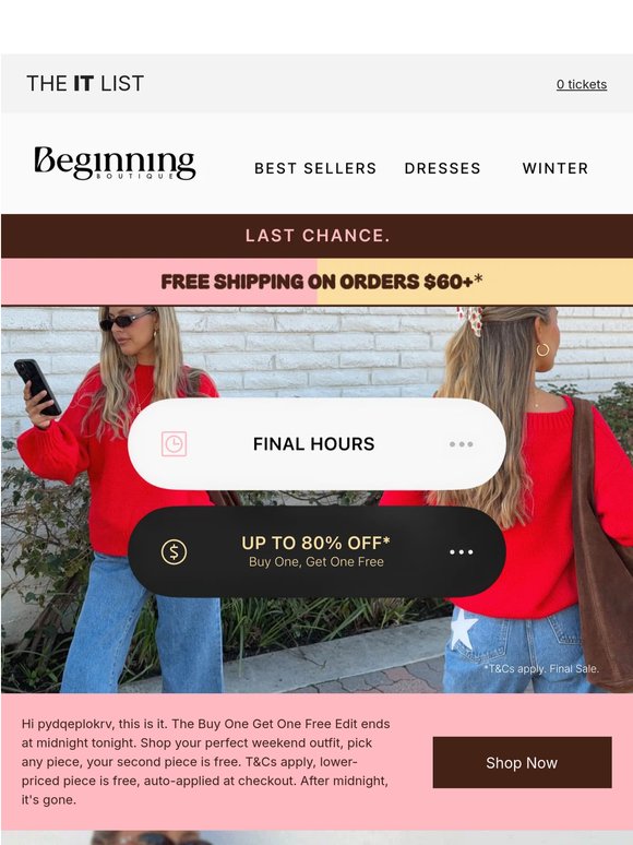 Up to 80% off ends at Midnight Tonight.
