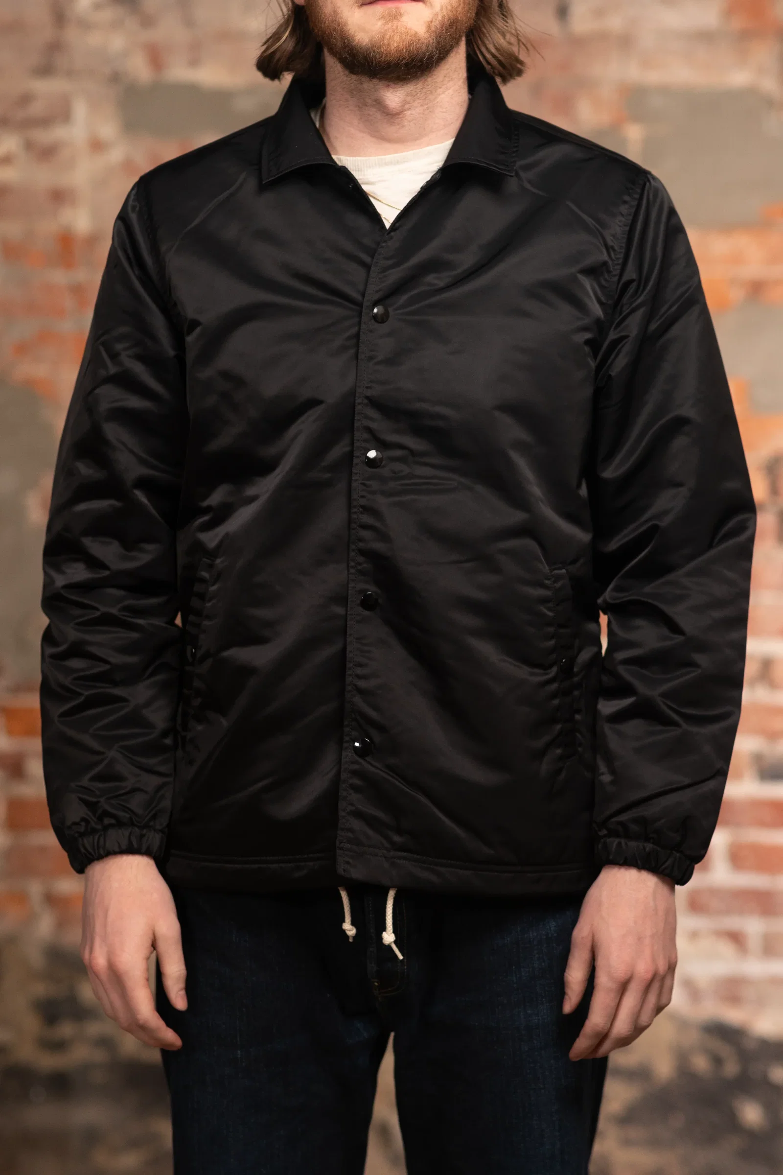 Image of Iron Heart IHJ-160-BLK-NP 4.8oz Nylon Coach Jacket - Black (No Patch)