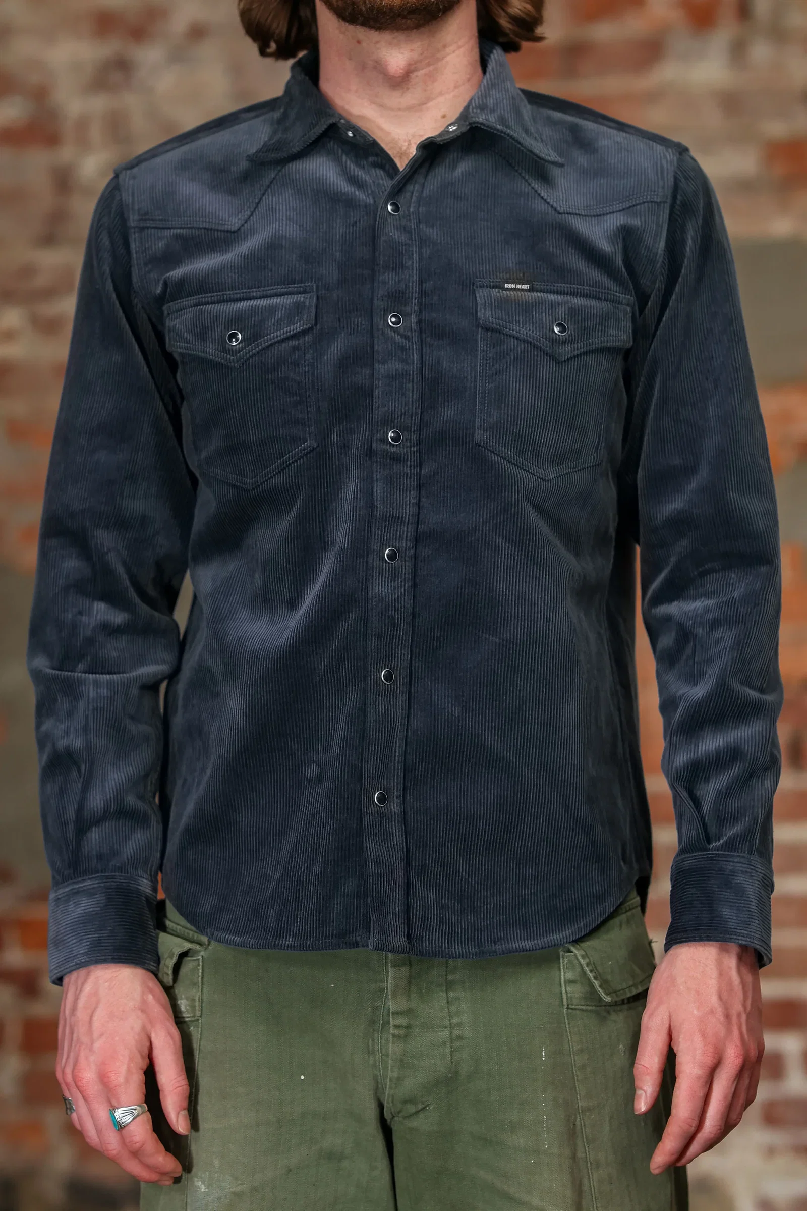 Image of Iron Heart IHSH-398-NAV 11oz Corduroy Western Shirt - Navy