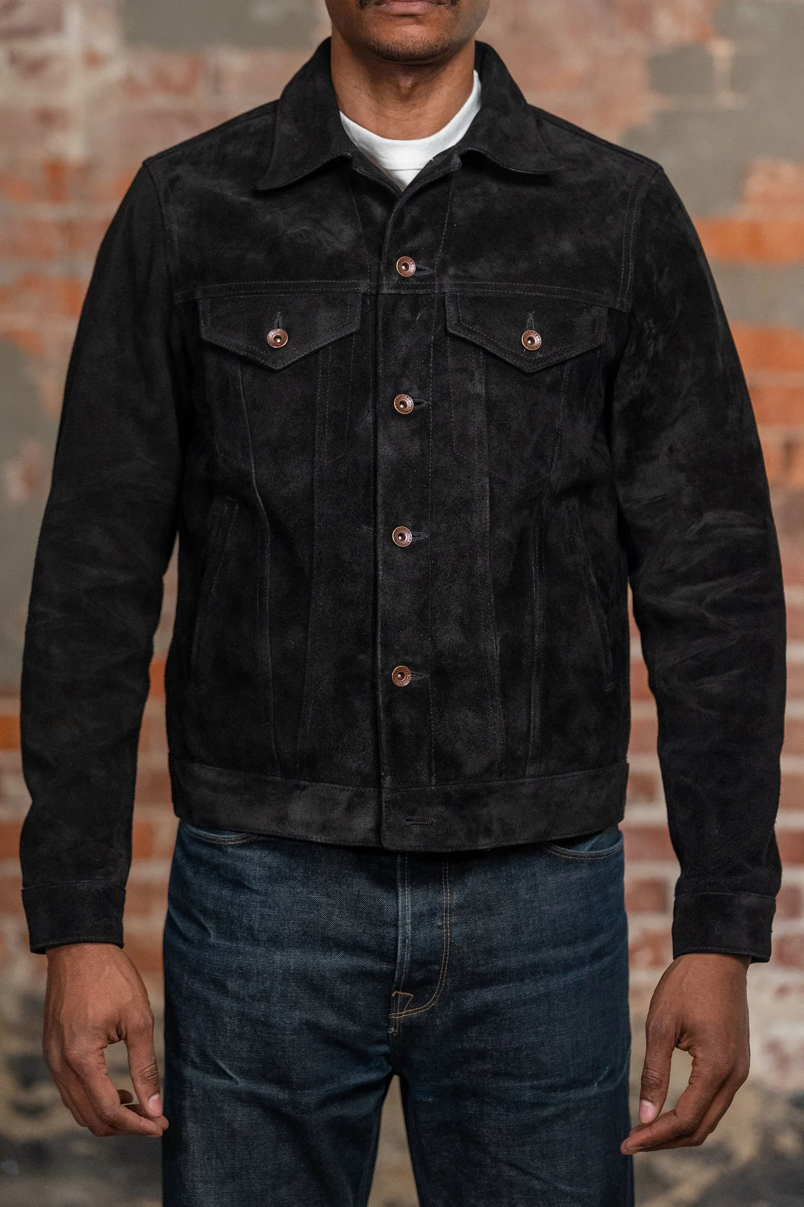 Image of Iron Heart IHJ-155-BLK Horsehide Suede Modified Type III Jacket - Black