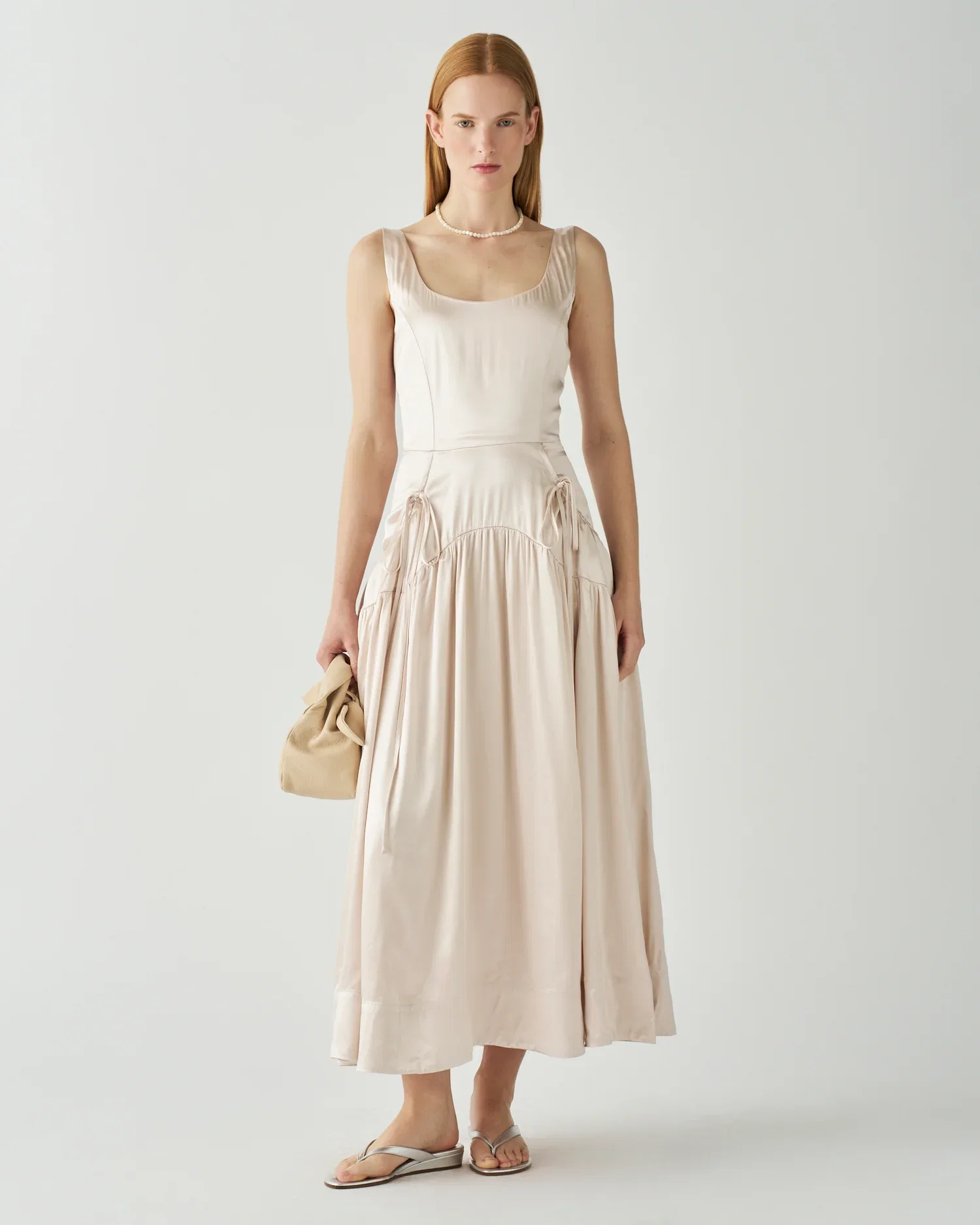 Image of Erica Dress Satin Viscose Parchment