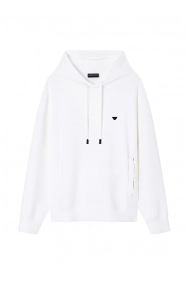 Double-Jersey Branded Pullover Hooded Top White
