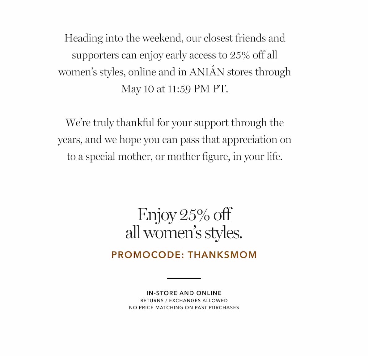 25% Off All Women's Styles