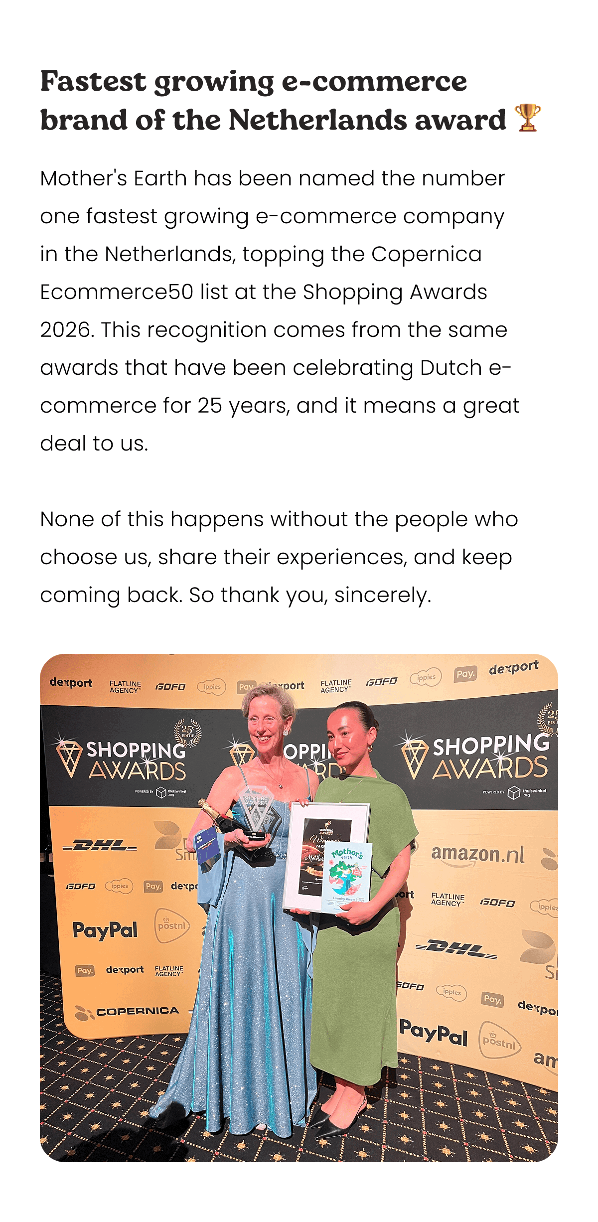 Fastest growing e-commerce brand of the Netherlands award 🏆