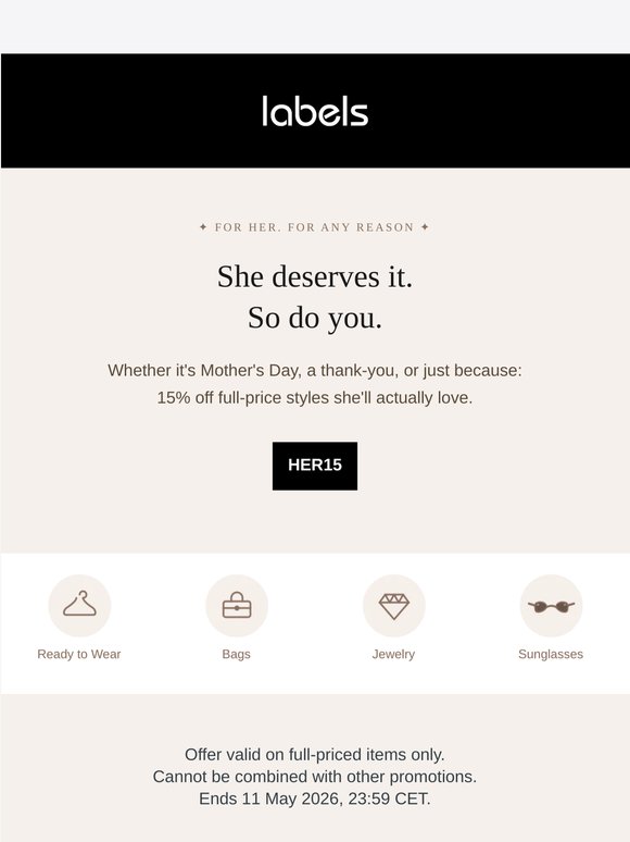 She deserves the best. So does your wallet: 15% off, this weekend only