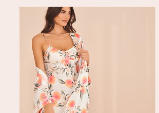 Peach Print Keyhole Tie Satin Nightie