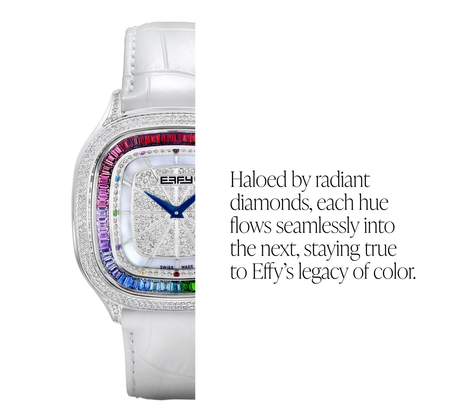 39MM Swiss Made Stainless Steel Watch with Diamonds and Rainbow Sapphires