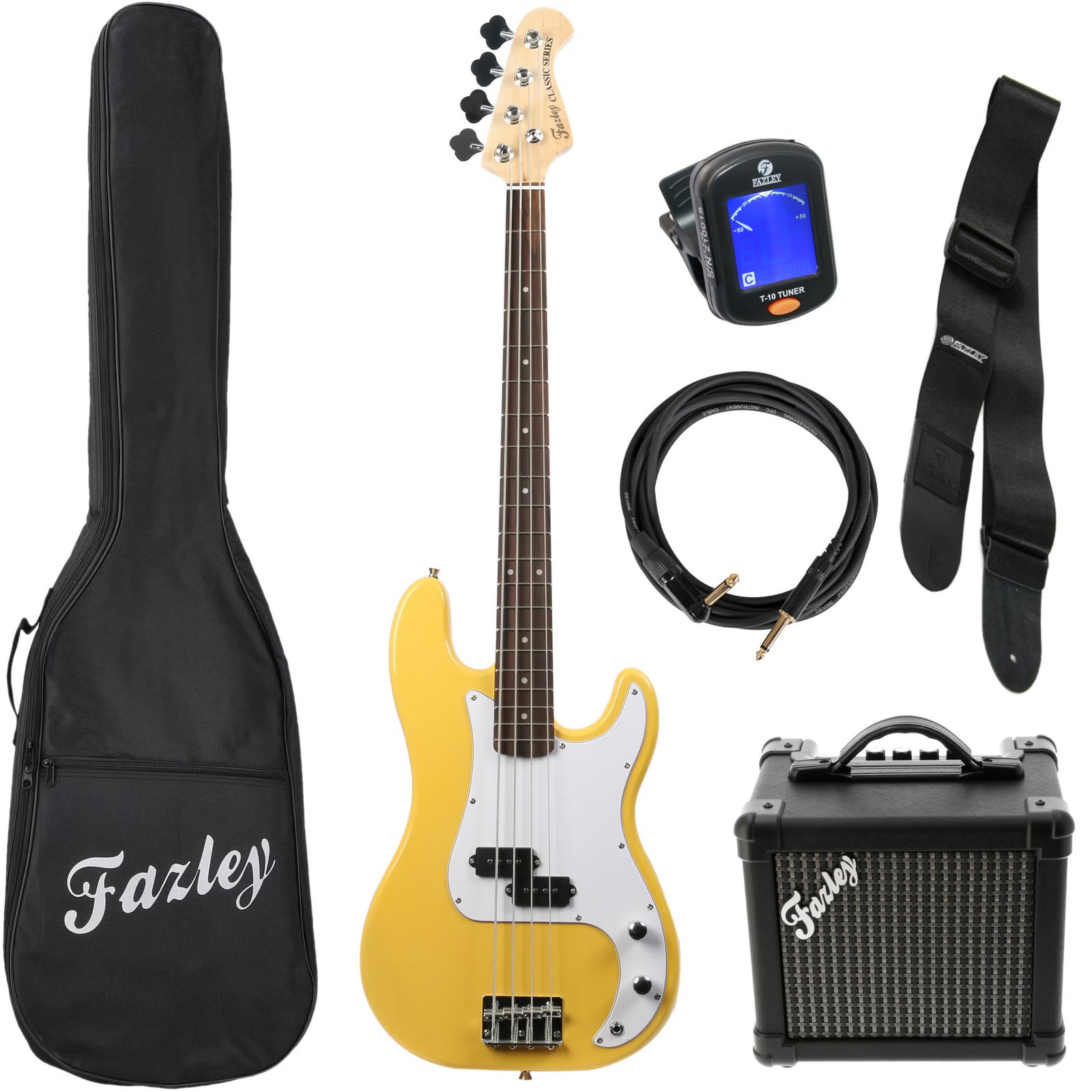 Fazley Classic Series FPB118 Yellow bass guitar starter kit