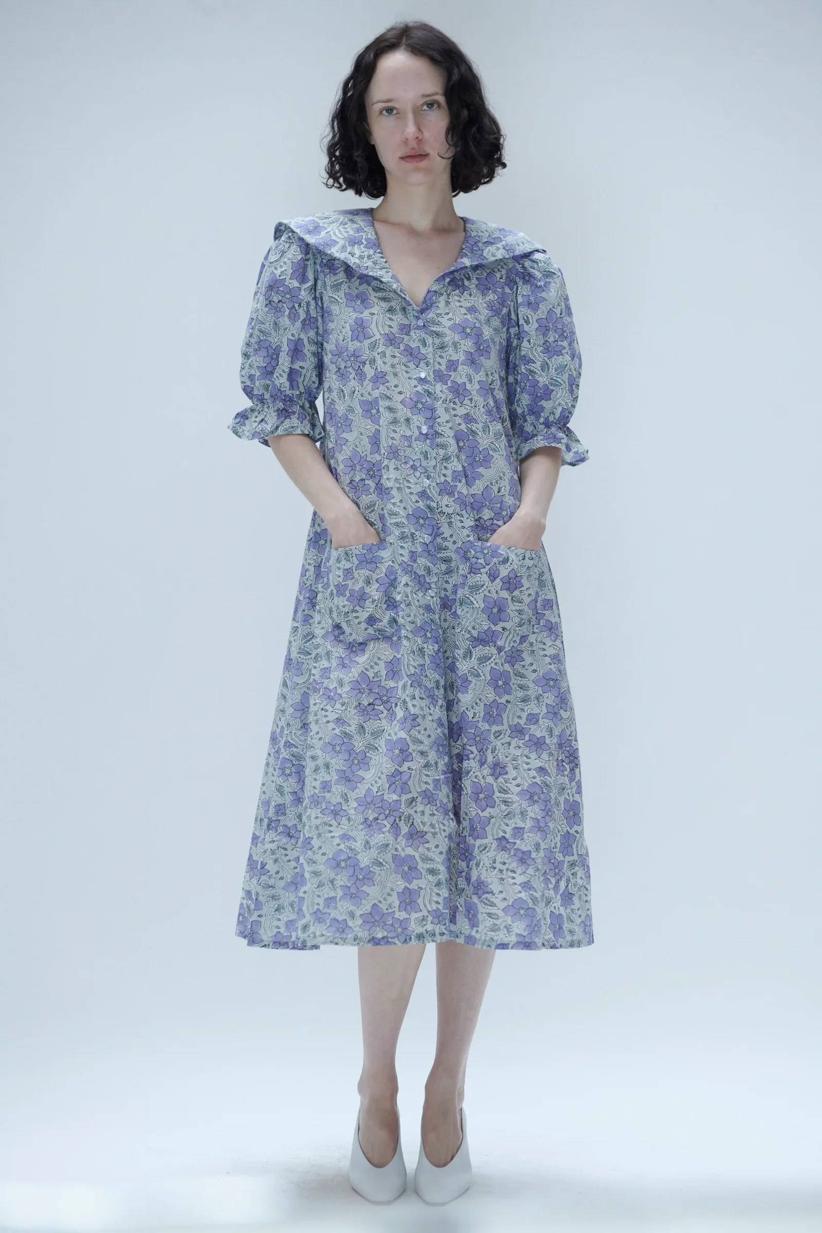 Image of Sailor Snap Housedress in Grey Floral