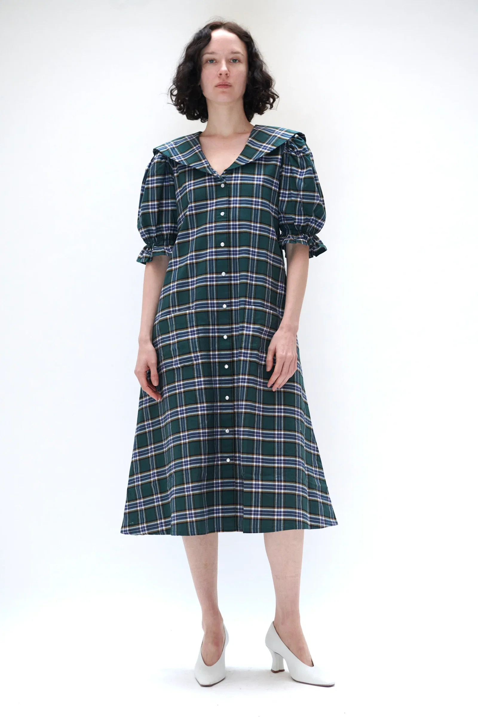 Image of Sailor Snap Housedress in Green Plaid