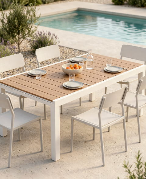 Table de jardin blanche en aluminium Ayden