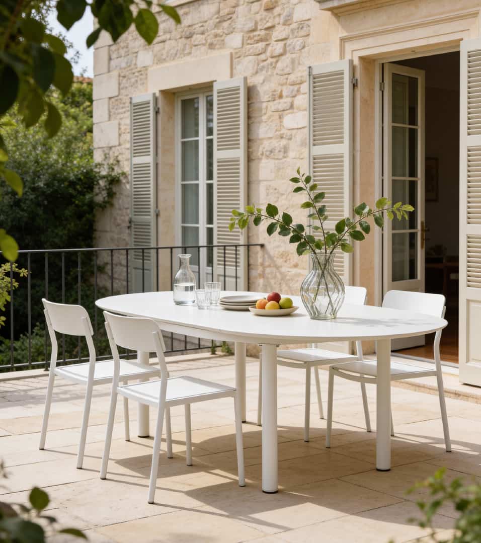 Table de jardin ronde en aluminium blanc cassé Kaïa