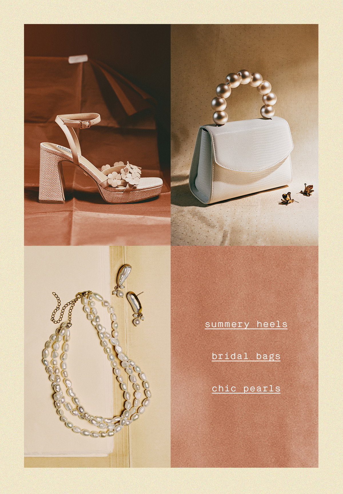 summery heels bridal bags chic pearls