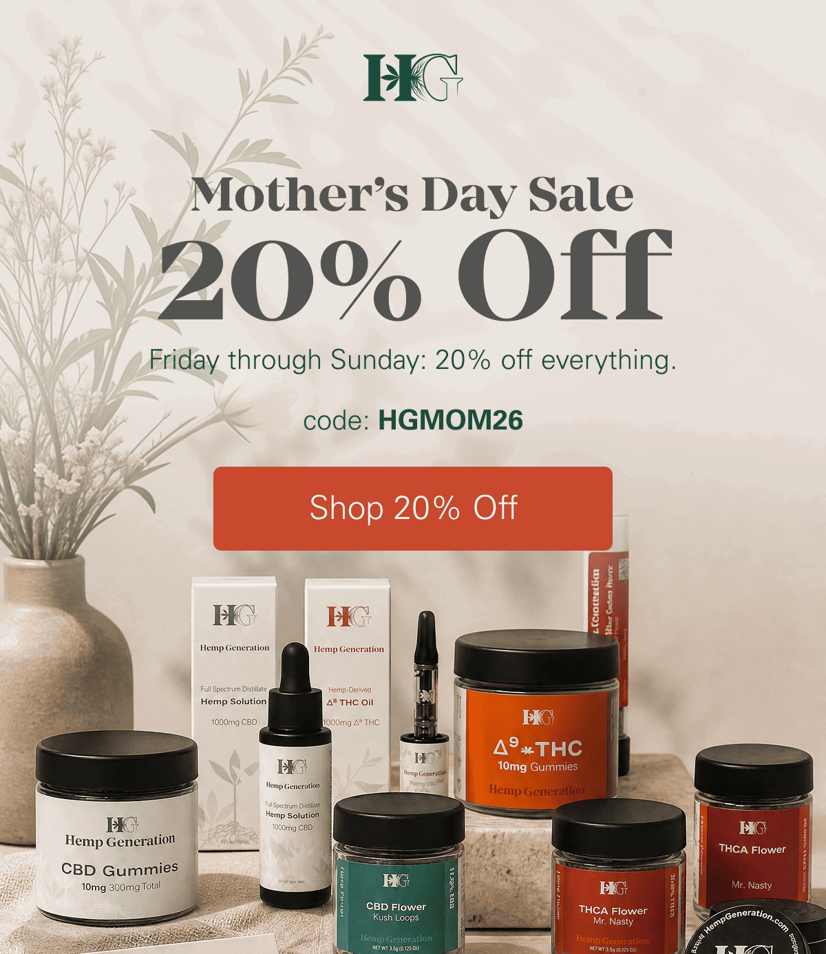 Mother's Day Weekend: 20% Off 🌸