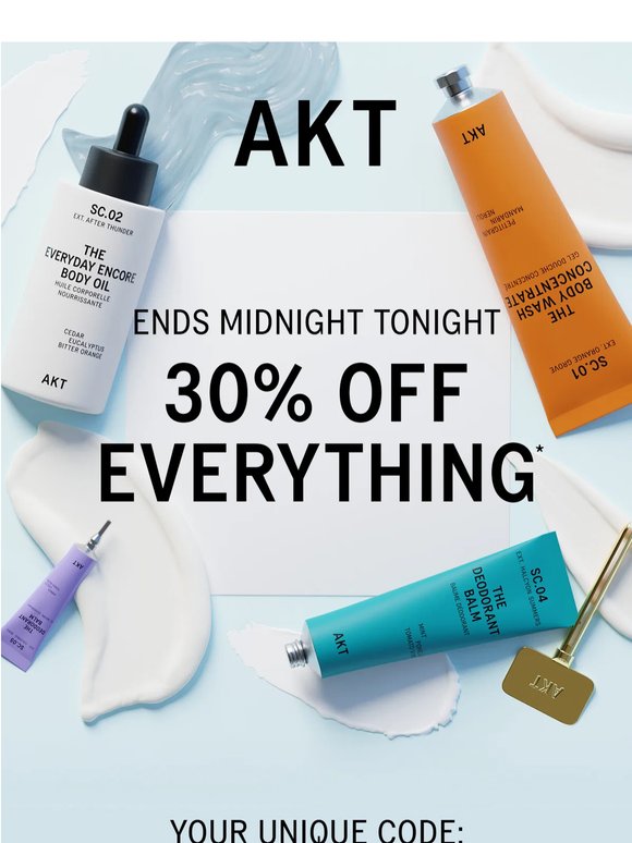 Final call: 30% off everything on us