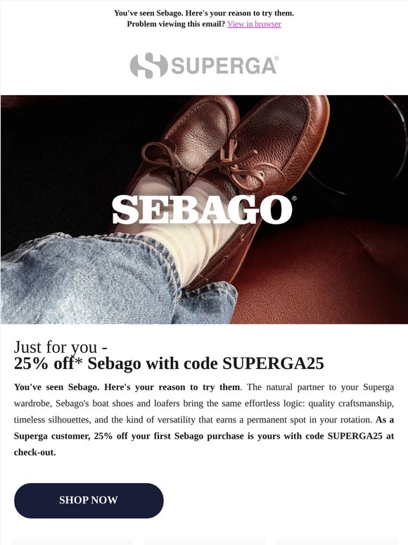 Just for you —: 25% off Sebago