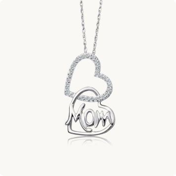 Mom Double Diamond Heart Pendant in Sterling Silver