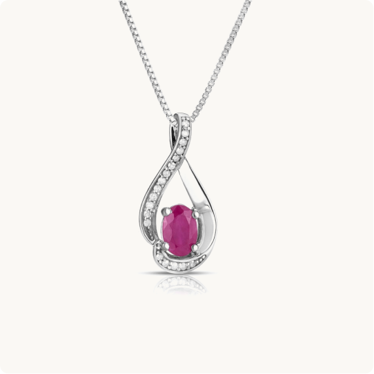 Oval-Cut Ruby & Diamond Swirl Pendant in Sterling Silver