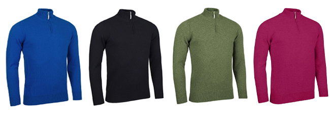 g.COLL Mens Quarter Zip Lambswool Midweight Golf Sweater