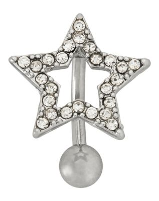 CZ Silvertone Titanium Star Belly Ring - 14 Gauge