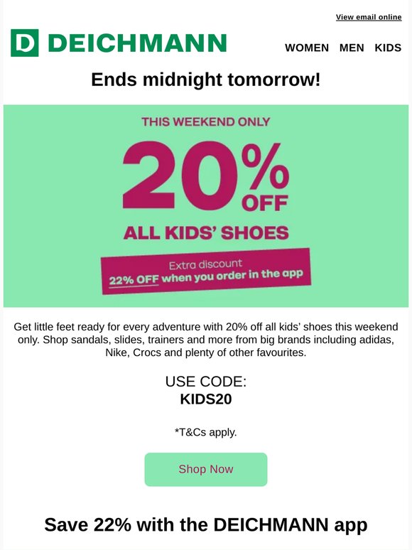 FLASH SALE: 20% off all kids' shoes