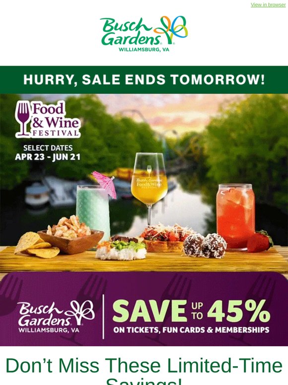Ends Tomorrow! Save Up to 45% on Tickets!