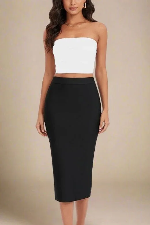 Pencil High Waist Bandage Midi Skirt - Classic Black