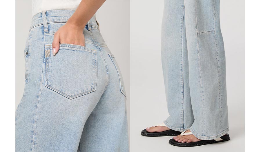 A high-rise barrel-leg silhouette, reimagined with flattering outseam panels.