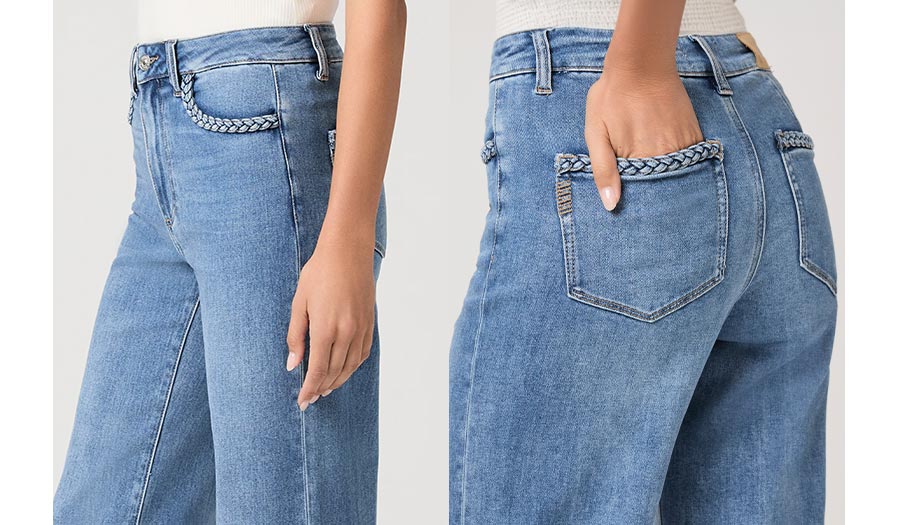 Our signature high-rise wide leg elevated by braided detailing.